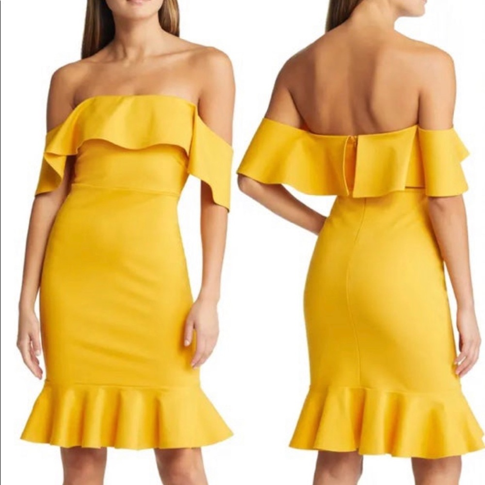 Lulus Off the Shoulder Bodycon Dress Mustard